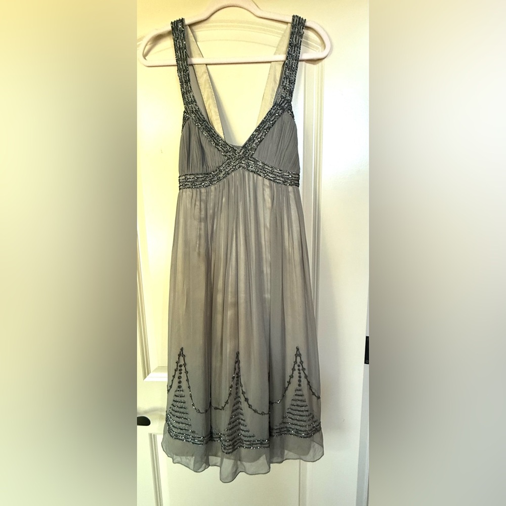 Adrianna Papell Silver Ruched Cocktail Gown,Bridesmaid,Mother of the Bride,Sz 8